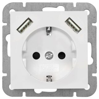 Kombi-Steckdose, 2 x USB-A, Gesamtleistung max. 2,8A, Zentralplatte 55 x 55, reinweiß