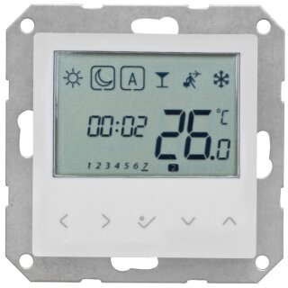 Kombi-Raumthermostat, elektronisch, 230V/0,5A, Zentralplatte 55 x 55 mm, LCD-Display, reinweiß