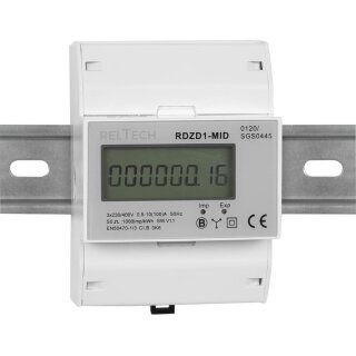 Stromzähler, für Drehstrom, dreiphasig, 3 x 230V/(10)100A, mit LCD-Zählwerk, MID Konformitätserklärung