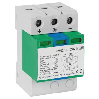 Überspannungsschutz, PV50BC, Typ 1+2 (B+C) für PV-Anlagen, 3-polig